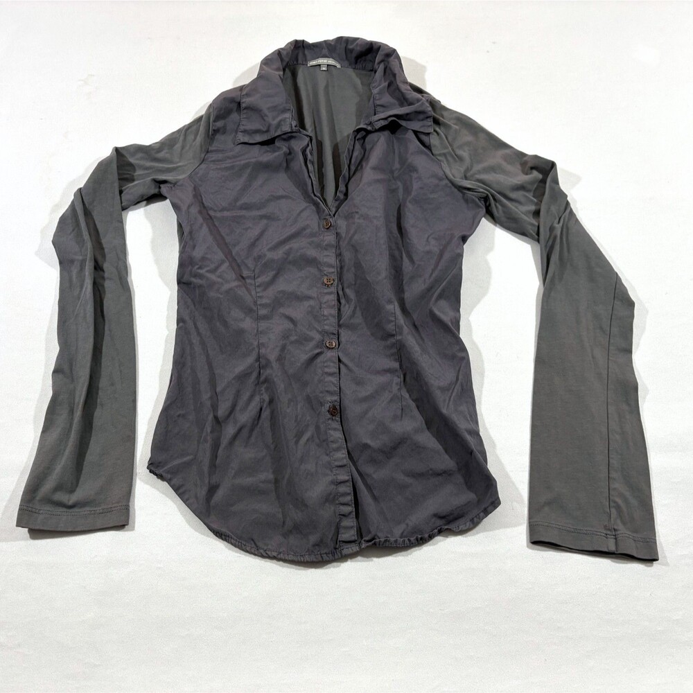 James Perse Top Womens Gray Button Blouse Long Sleeve Shirt Cotton Sz 3 L USA